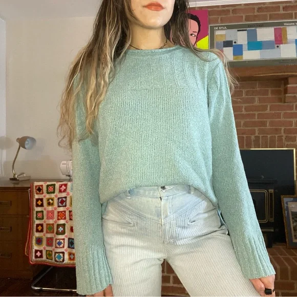 Vintage Y2K Chenille Pastel Soft Ribbed Knit Mockneck Tunic Sweater Craz… - Picture 5 of 15